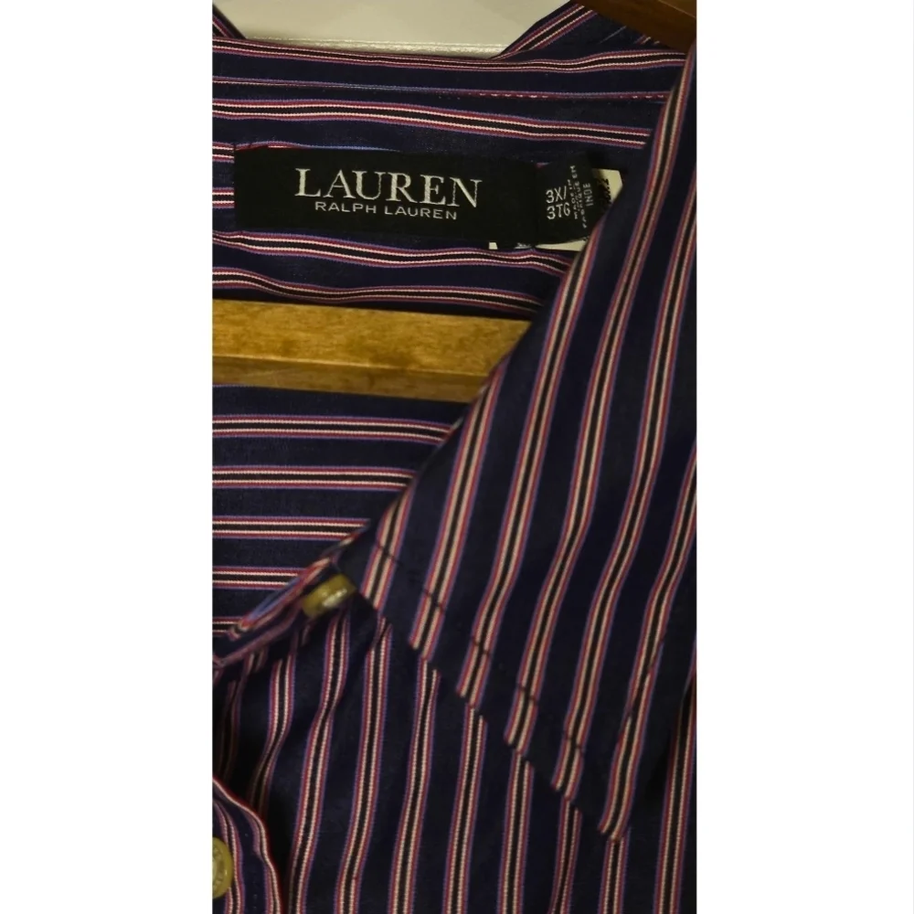 Ralph Lauren size 3XL Striped Button Down Dress Shirt with Beaded Crest - Picture 5 of 7